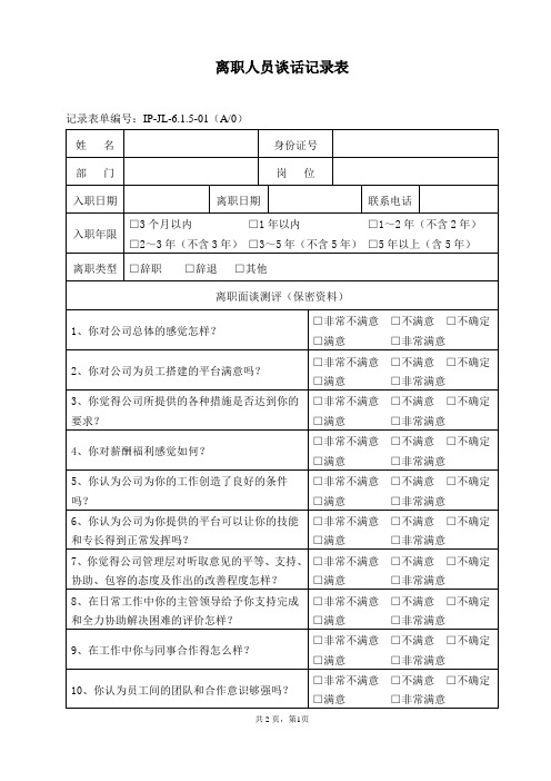 20离职人员谈话记录表