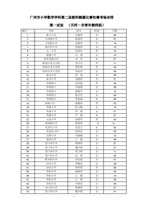 广州市小学数学学科第二届教师解题比赛初赛考场安排