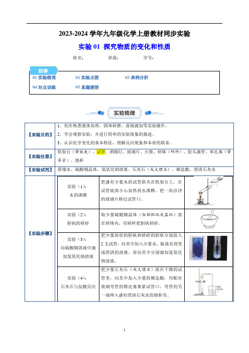 实验01 探究物质的变化和性质-2023-2024学年九年级化学上册教材同步实验练习(含解析)