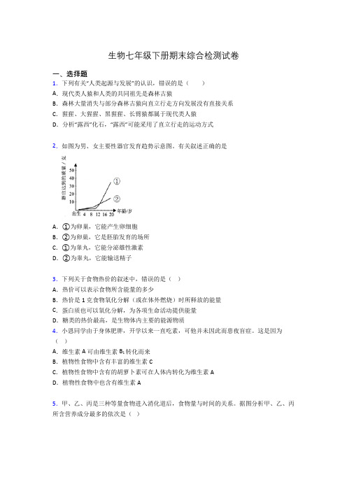 生物七年级下册期末综合检测试卷