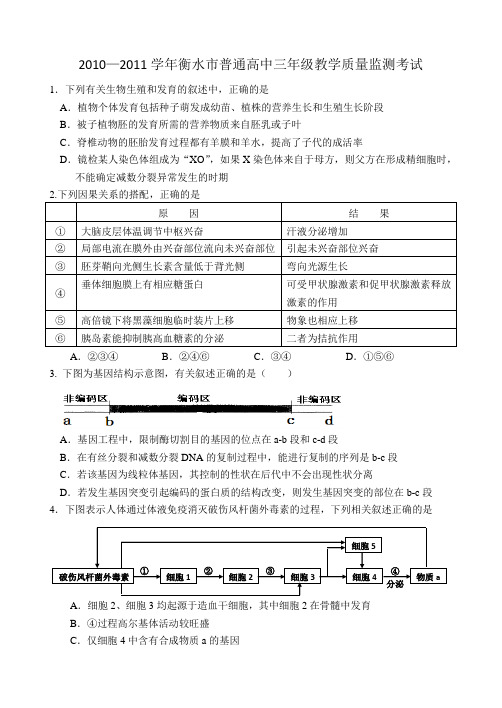 河北衡水2010—2011学年普通高中三年级教学质量监测考试