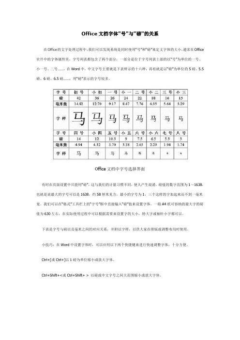 Office文档字体号与磅