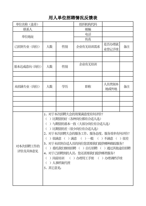 用人单位招聘信息反馈表