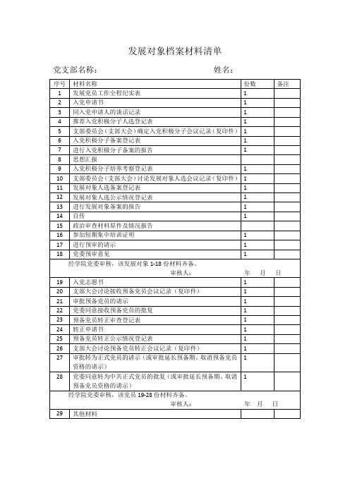 发展对象档案材料清单