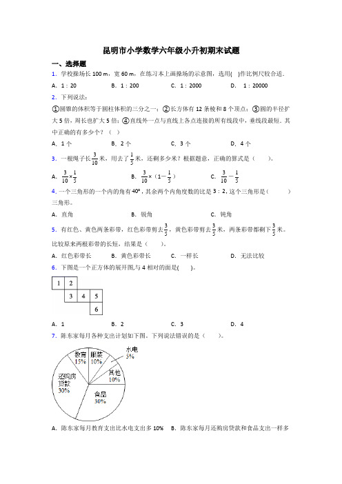 昆明市小学数学六年级小升初期末试题