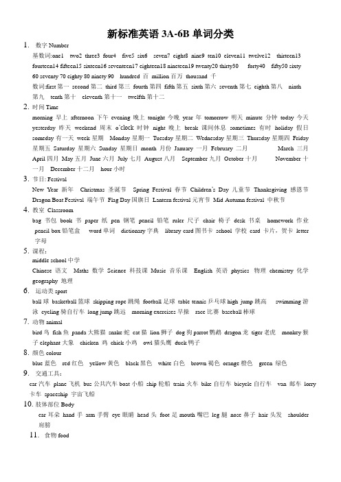 新标准英语3A-6B单词分类