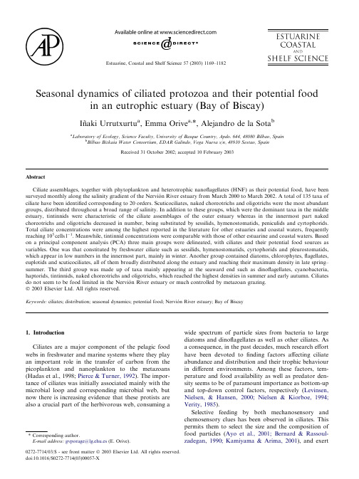 Seasonal dynamics of ciliated protozoa and their potential food in an eutrophic estuary