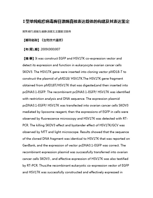 I型单纯疱疹病毒胸苷激酶真核表达载体的构建及其表达鉴定