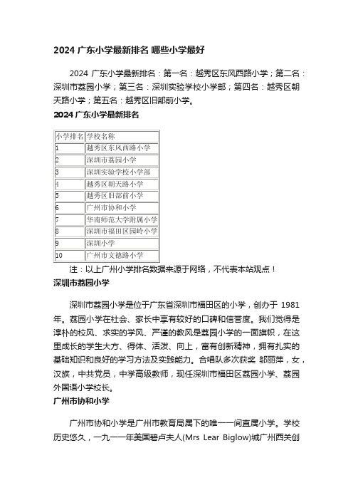 2024广东小学最新排名哪些小学最好