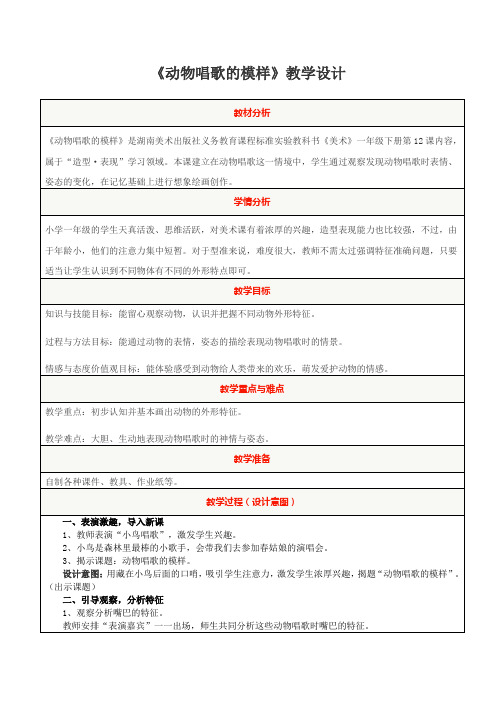 (赛课教案)一年级下册美术《动物唱歌的模样》