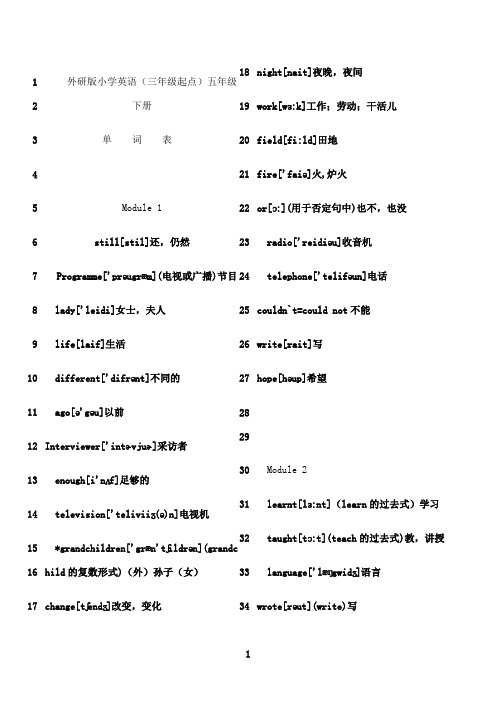 最新外研社小学英语五年级下册(三年级起点)单词表((带音标)