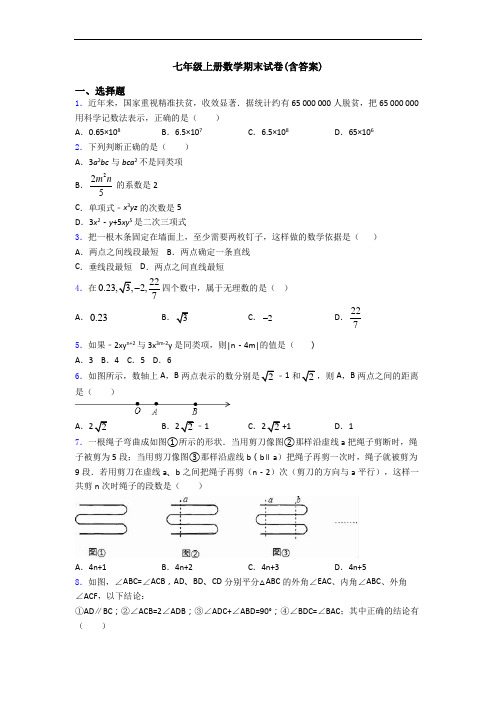 七年级上册数学期末试卷(含答案)