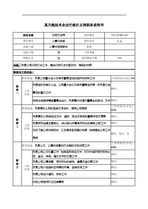 如何写企业行政管理岗职务说明书