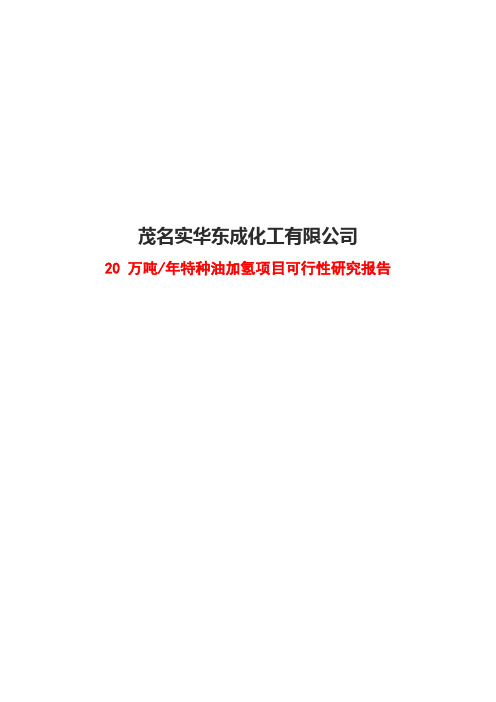 xx化工有限公司20万吨年特种油加氢项目可行性研究报告[管理资料]