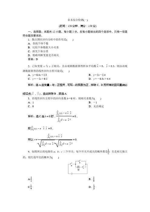 北师大数学选修新素养应用案巩固提升：第一章 统计案例 章末综合检测一 含解析