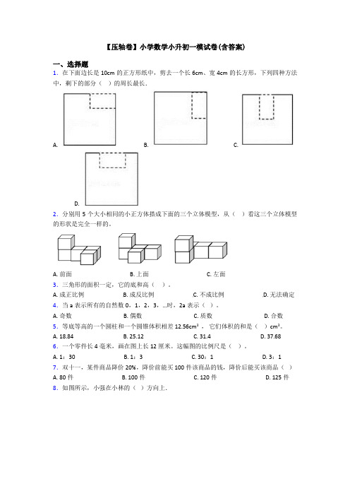 【压轴卷】小学数学小升初一模试卷(含答案)