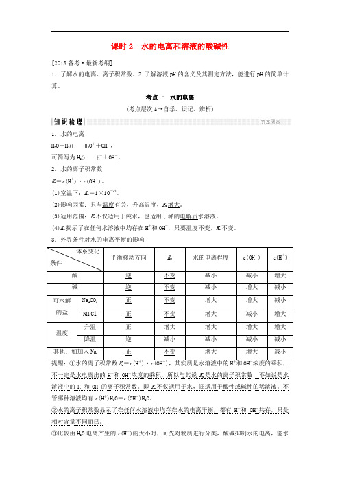 高考化学总复习 专题八 水的电离和溶液的酸碱性教学案 苏教版