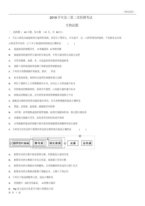 [精品]2019届高三生物上学期第二次检测考试试题新人教版新版