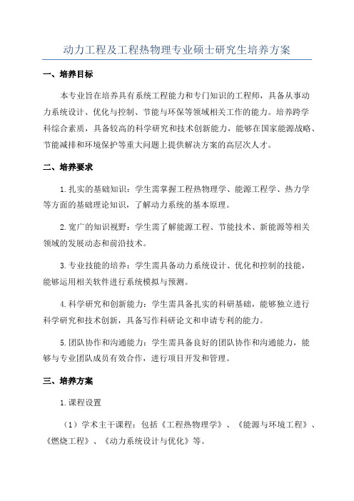 动力工程及工程热物理专业硕士研究生培养方案