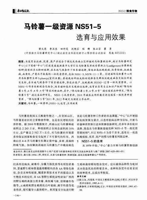 马铃薯一级资源NS51—5选育与应用效果