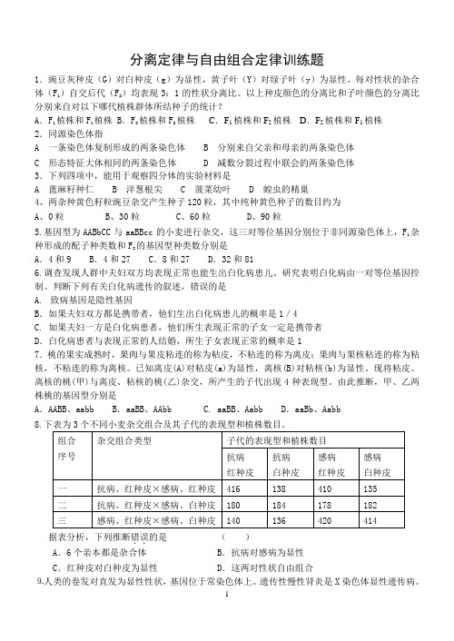 高二生物分离定律与自由组合定律训练题 2