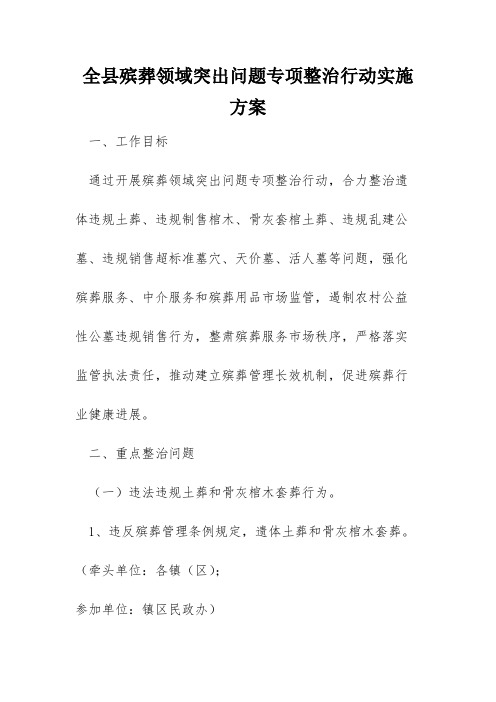 全县殡葬领域突出问题专项整治行动实施方案