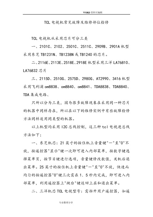 TCL电视机常见故障和维修部位检修