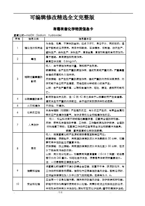 有毒有害化学物质信息卡精选全文完整版