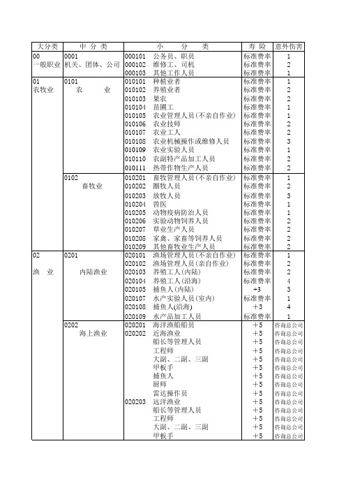 中国人寿 职业分类表