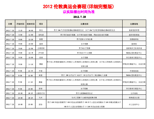 2012年伦敦奥运会赛程(详细完整版)