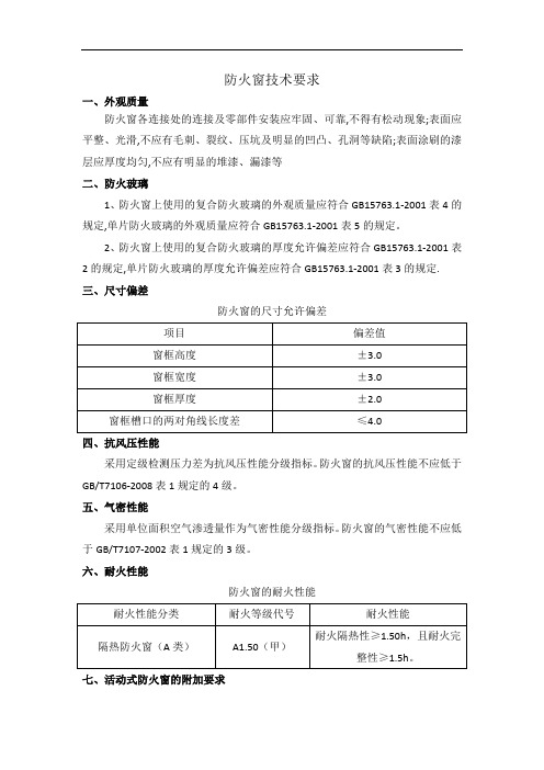 防火窗技术要求