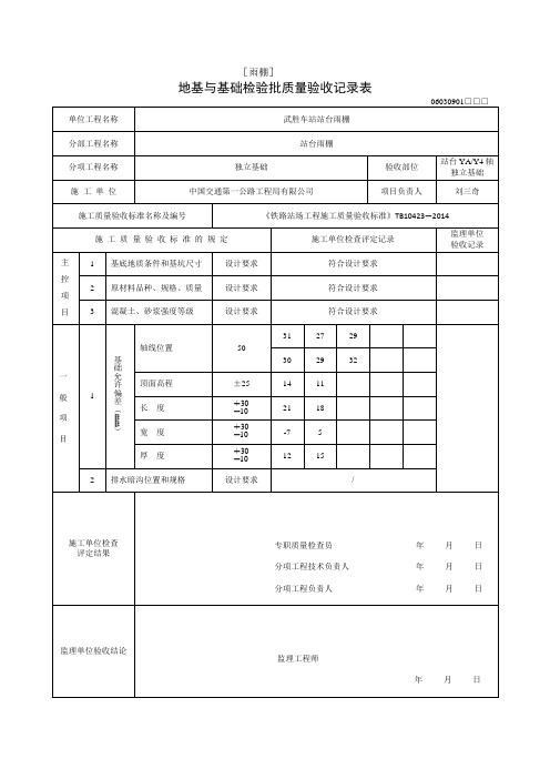 独立基础地基与基础检验批质量验收记录表