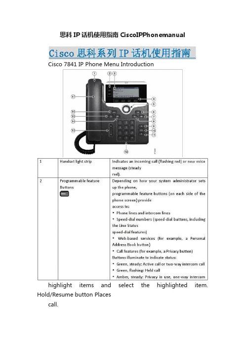 思科IP话机使用指南CiscoIPPhonemanual