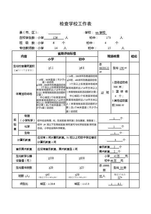 教育局检查学校工作表