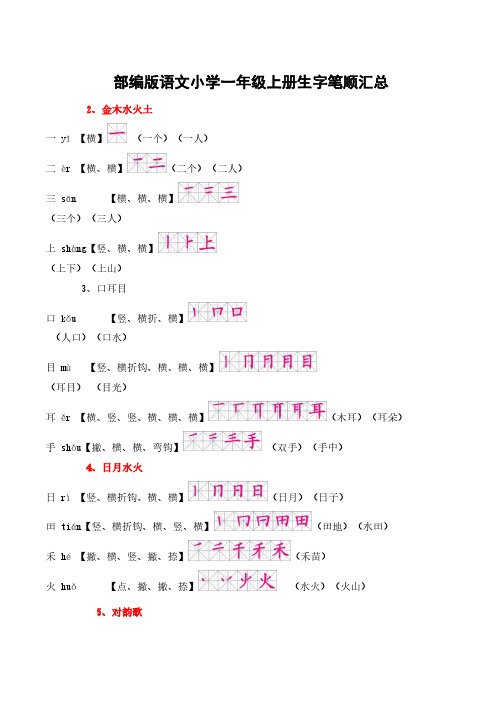 部编版语文小学一年级上册生字笔顺汇总