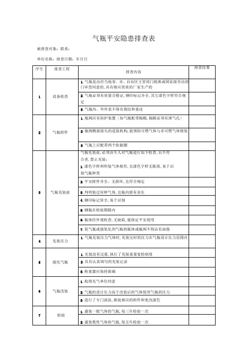 气瓶安全隐患排查表