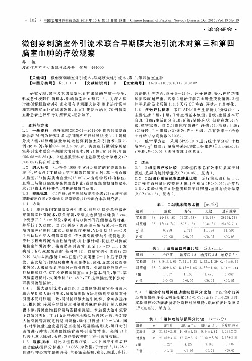 微创穿刺脑室外引流术联合早期腰大池引流术对第三和第四脑室血肿