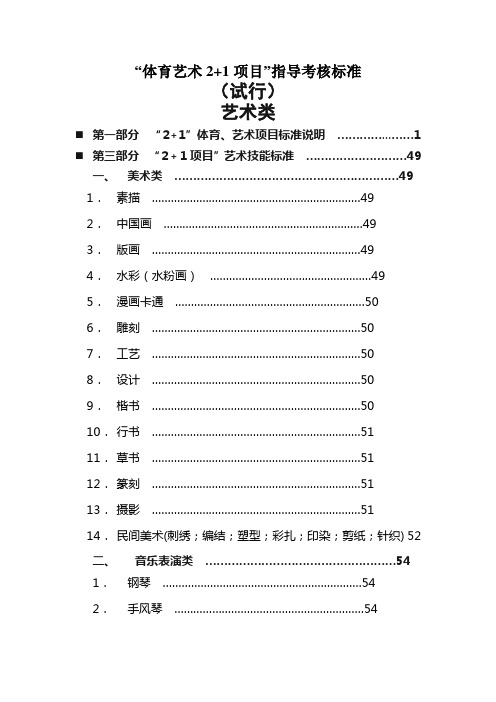 “体育艺术2+1项目”指导考核标准