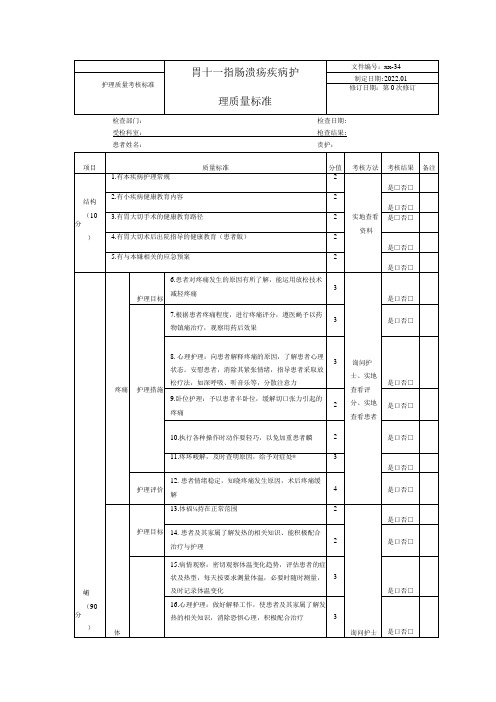 胃十二指肠溃疡疾病护理质量标准