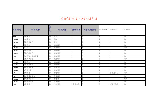 政府会计制度中小学会计科目