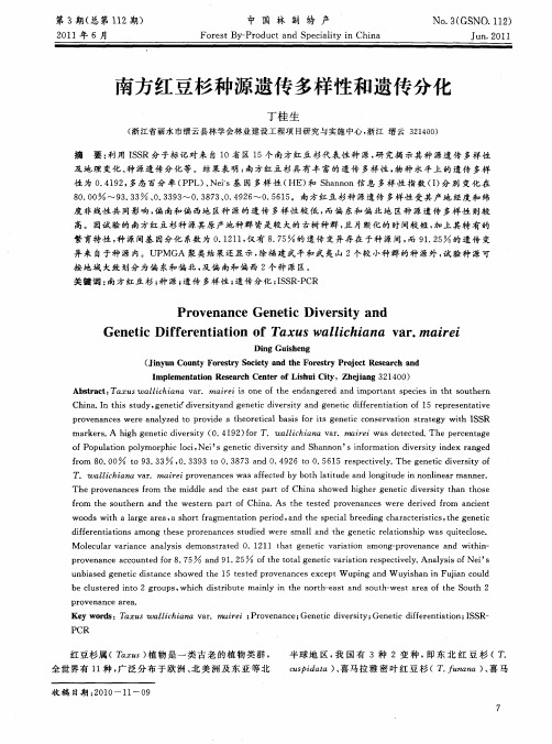 南方红豆杉种源遗传多样性和遗传分化