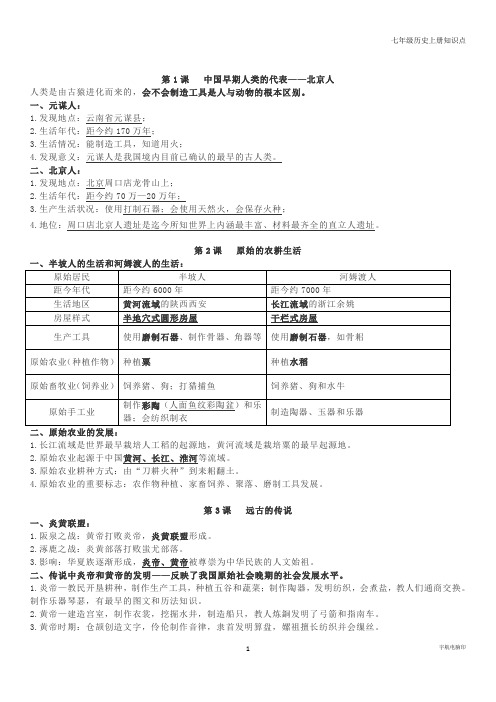 七年级历史上册知识点(1-20)