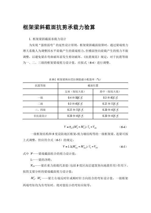 框架梁斜截面抗剪承载力验算