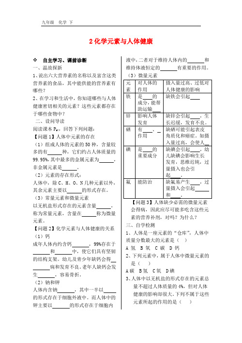 九年级化学下册第十二单元化学与生活课题2化学元素与人体降练习题(人教版)221