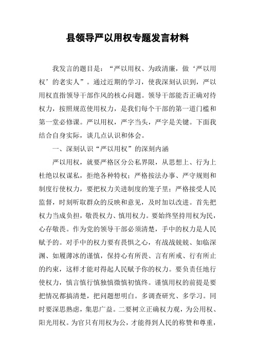 县领导严以用权专题发言材料