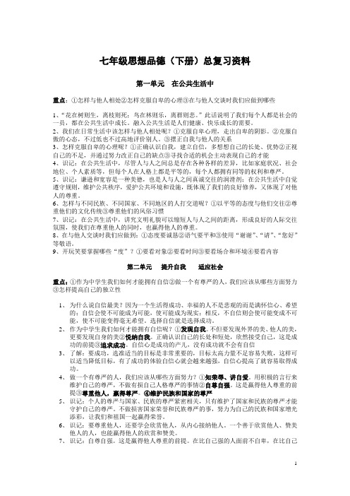 七年级思想品德(下册)总复习资料