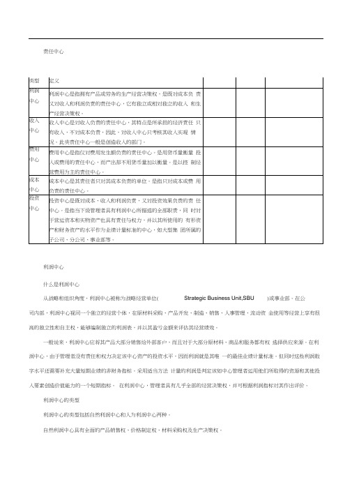 责任中心可分为5个层次-利润中心、收入中心、费用中心、成本中心