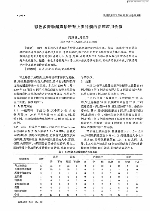 彩色多普勒超声诊断肾上腺肿瘤的临床应用价值
