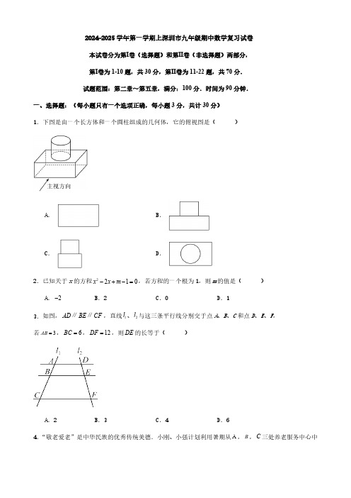 2024~2025学年广东省深圳市九年级上学期期中数学复习试卷(含答案)