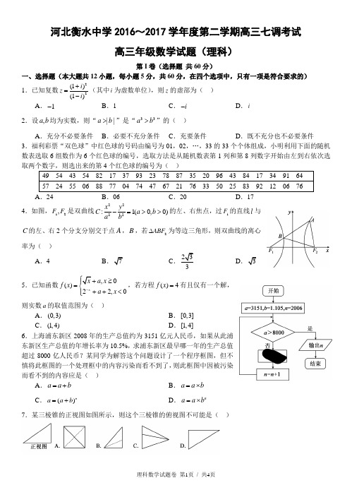 衡水中学高2017届16-17学年(下)七调试题——数学理